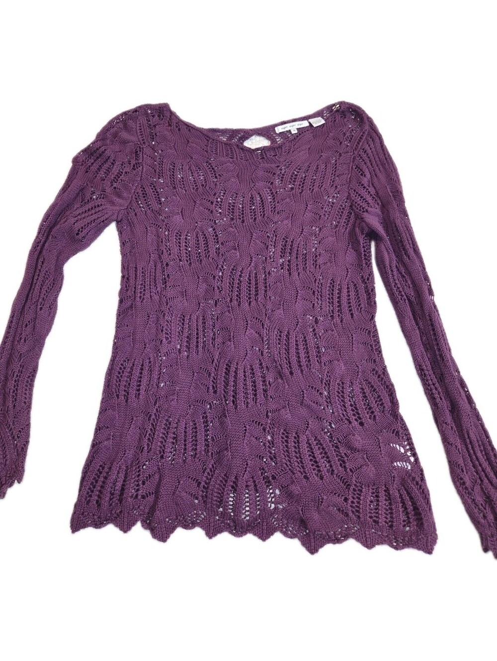 cotton open knit sweater Sz M Mulberry Beachy Coastal Relaxed